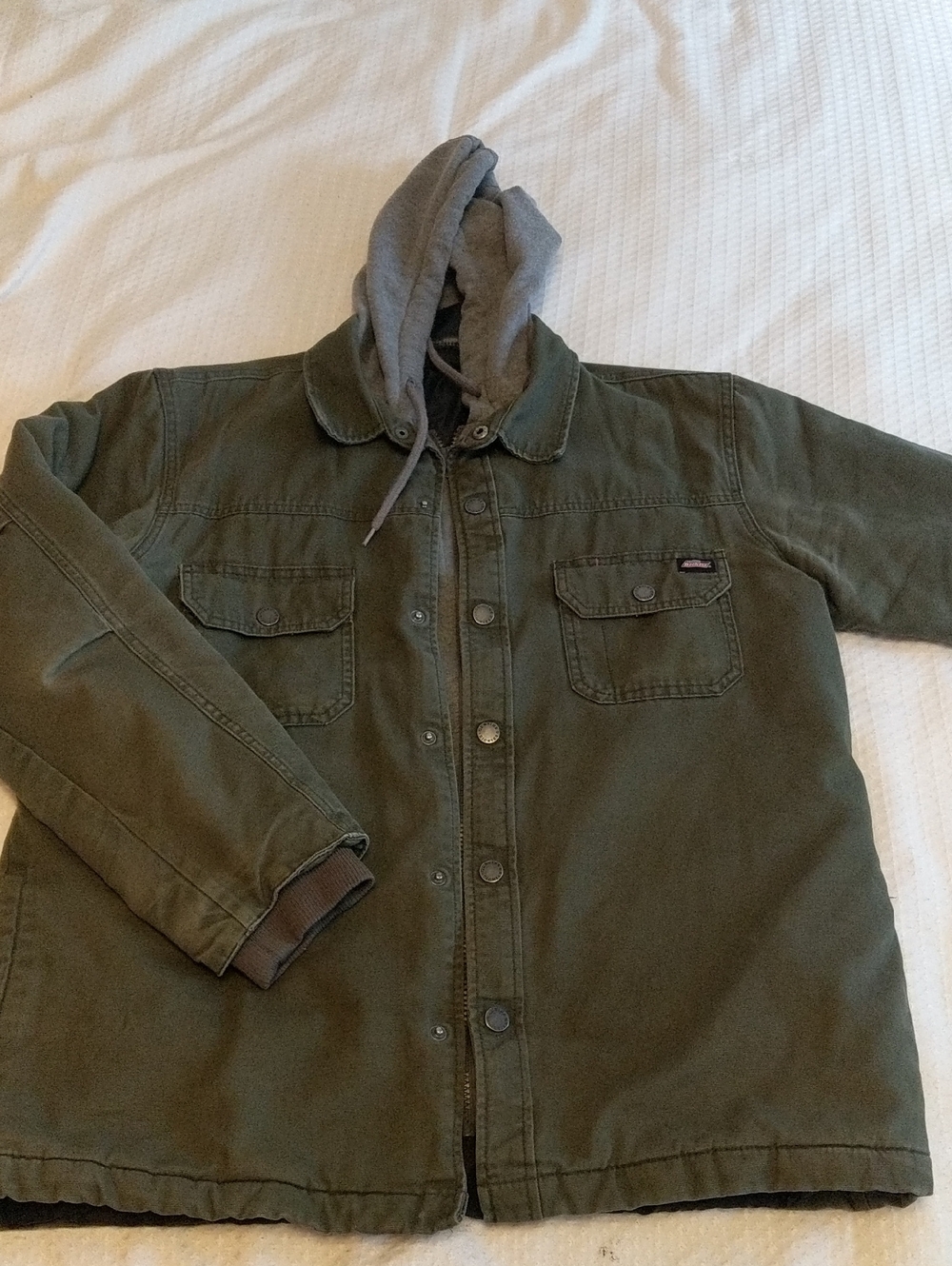 Dickies Olive Hooded Military Field Jacket with Zipper & Gray Hood - Large